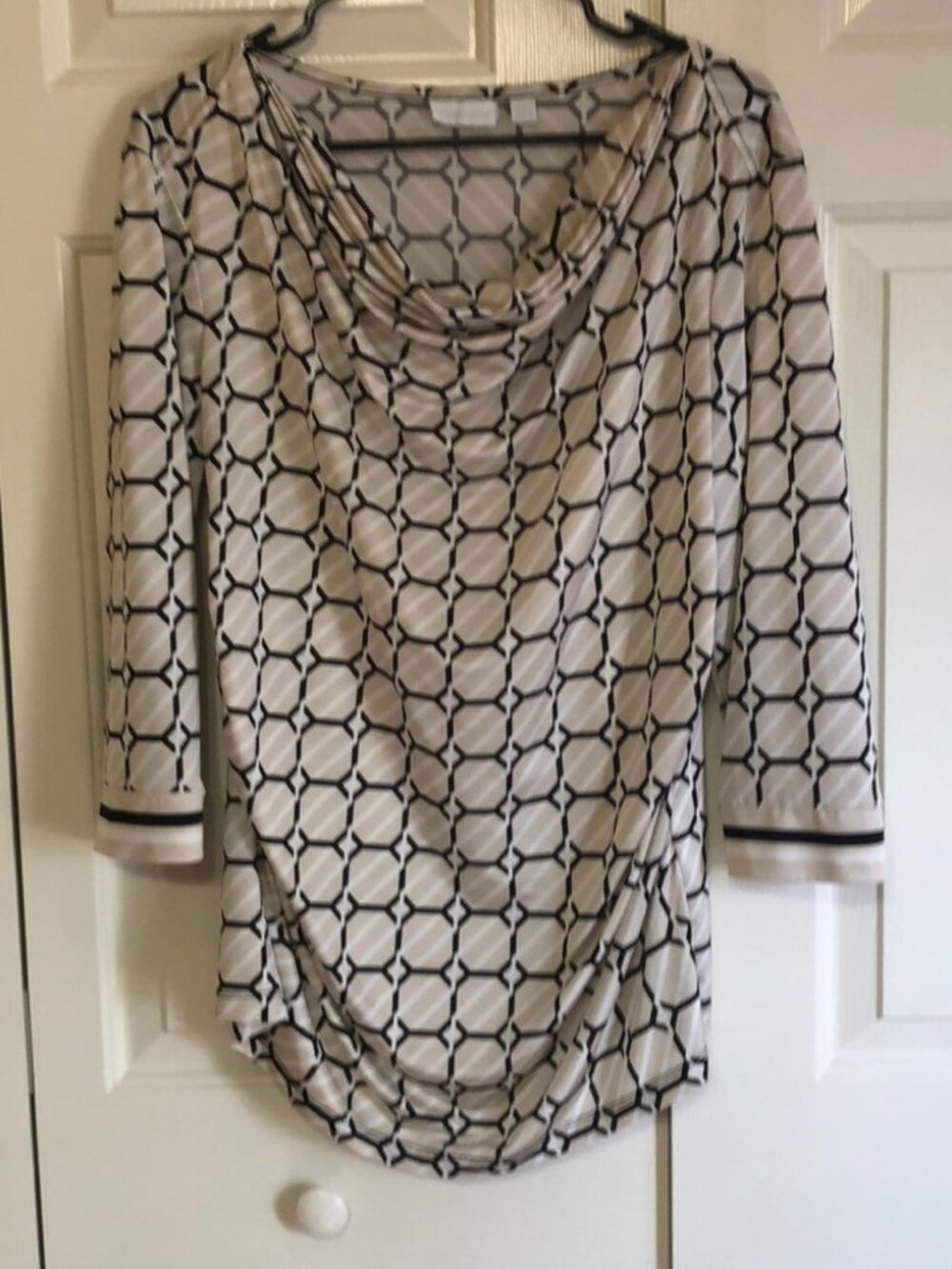 New York & Company Stretch Geometrix Cowl Neck Top